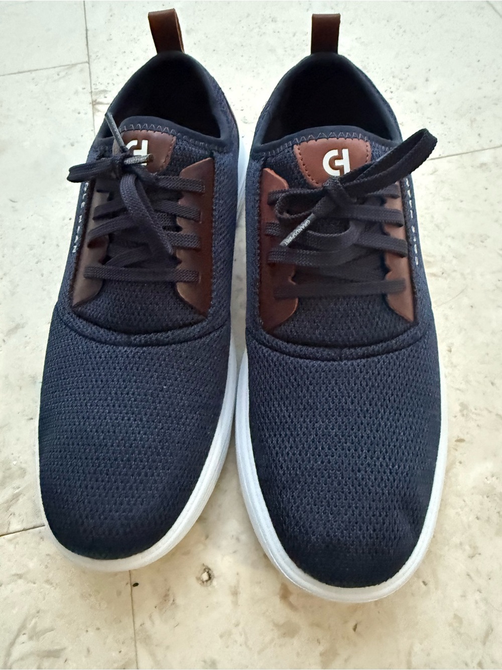 Cole Haan Men’s Navy Brown Knit Lace Up Sneakers Casual Shoes 10.5